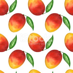 300x300 Watercolor Seamless Pattern With Mango Fruit And Leaf Premium