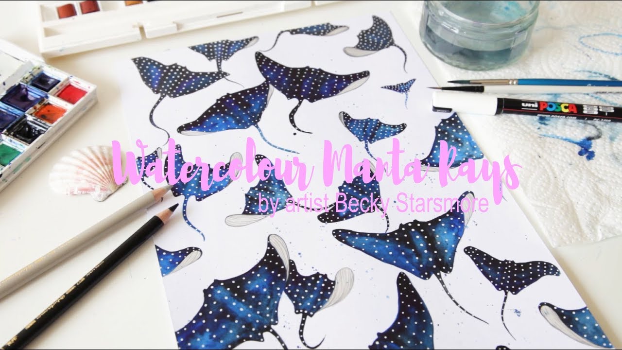 1280x720 Winsor Amp Newton Watercolor Manta Ray Painting By Artist Becky