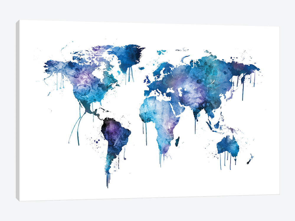 1000x750 Watercolor Map Of The World Map, Blues Amp Pu... Michael Tompsett