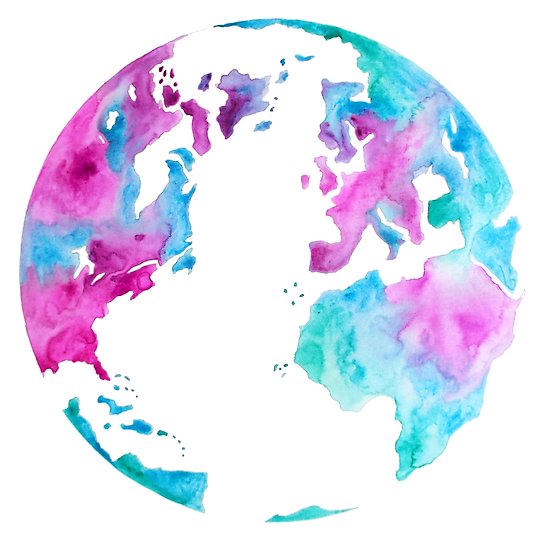 550x535 We Only Have One Earth. Pink And Blue Watercolor Map Of The World