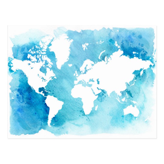 540x540 World Map In Watercolor Blues Postcard