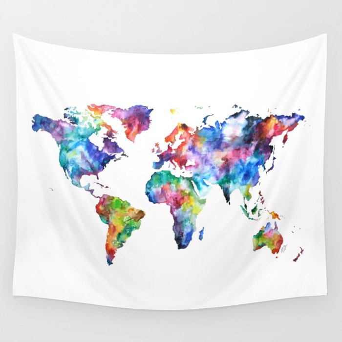 700x700 World Map Watercolor Painting Wall Tapestry By Audreydeford Society6