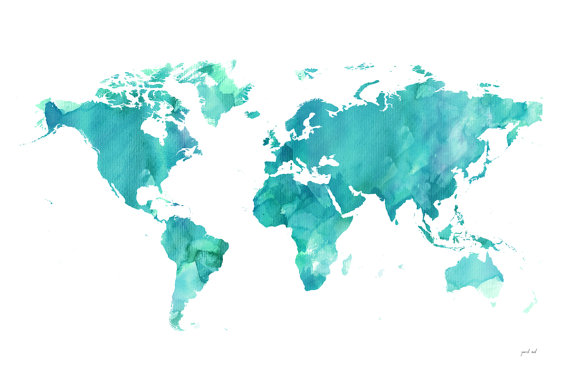 570x380 World Watercolor Map, Printable File (Jpeg) Download And Print Any