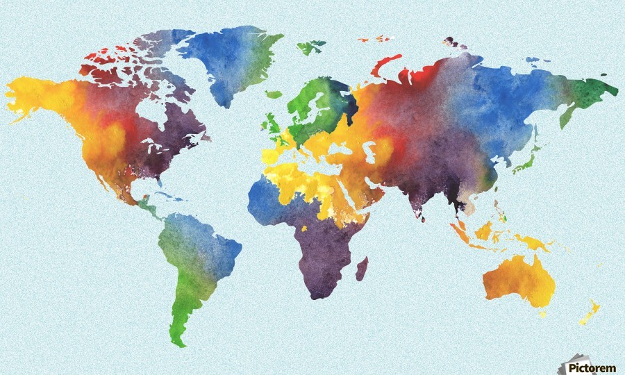900x540 Bright Watercolor Map Of The World
