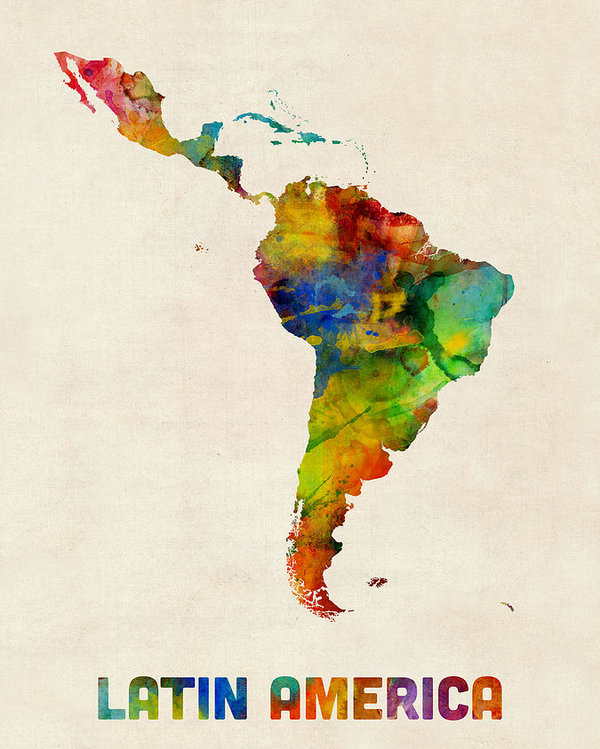 600x749 Latin America Watercolor Map Poster By Michael Tompsett