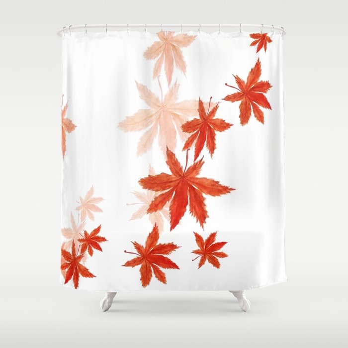 700x700 Falling Red Maple Leaves Watercolor Painting Shower Curtain By