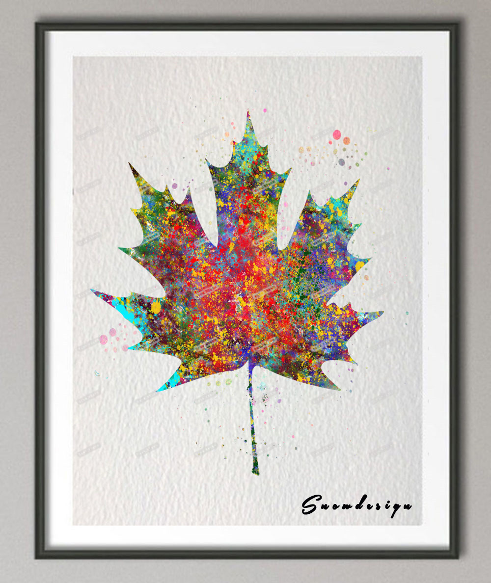 1000x1188 Original Watercolor Maple Leaf Canvas Painting Modern Wall Art