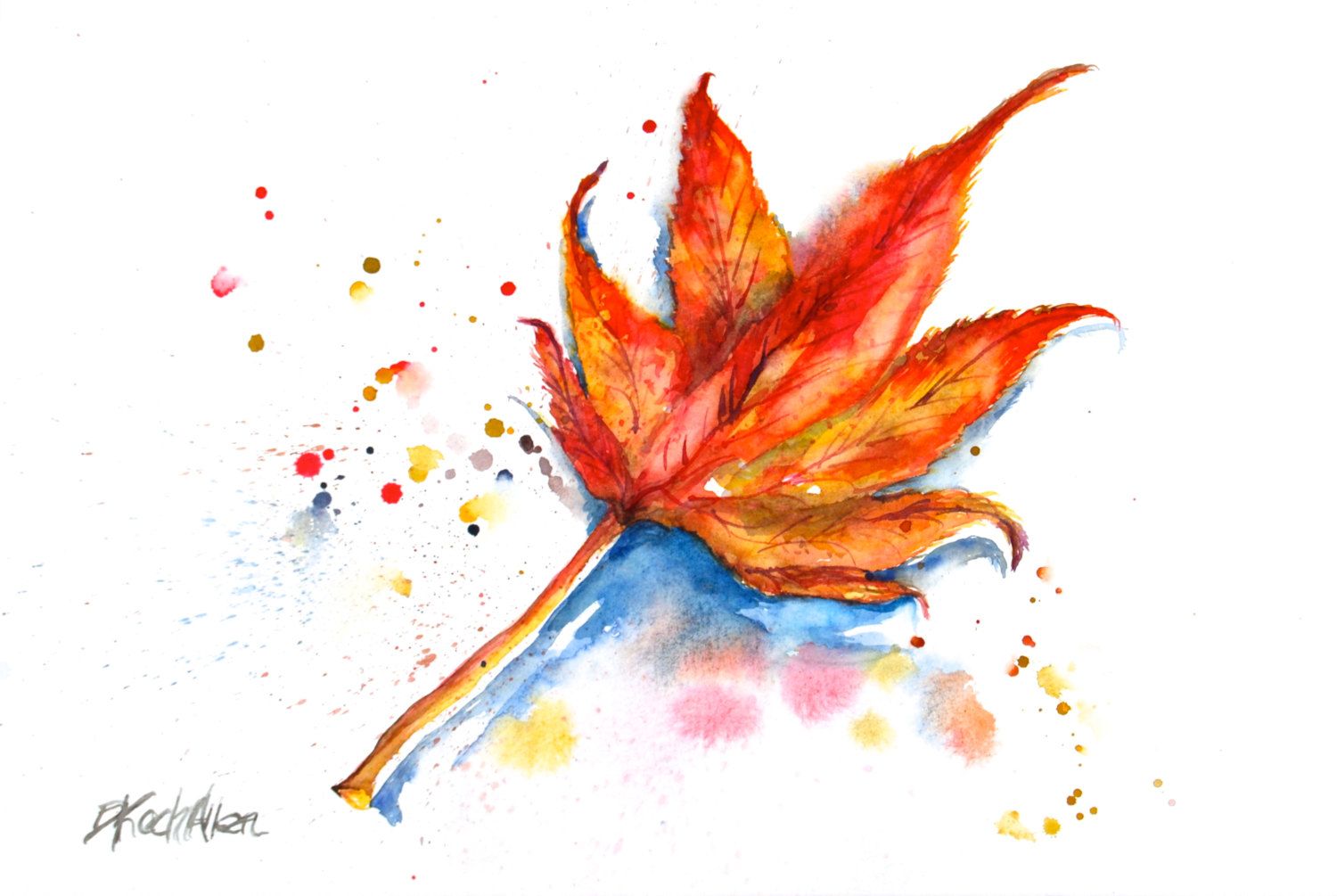 1500x1005 Autumn Maple Leaf Watercolor 8 X 10 Fall Decor Original Wc Cards