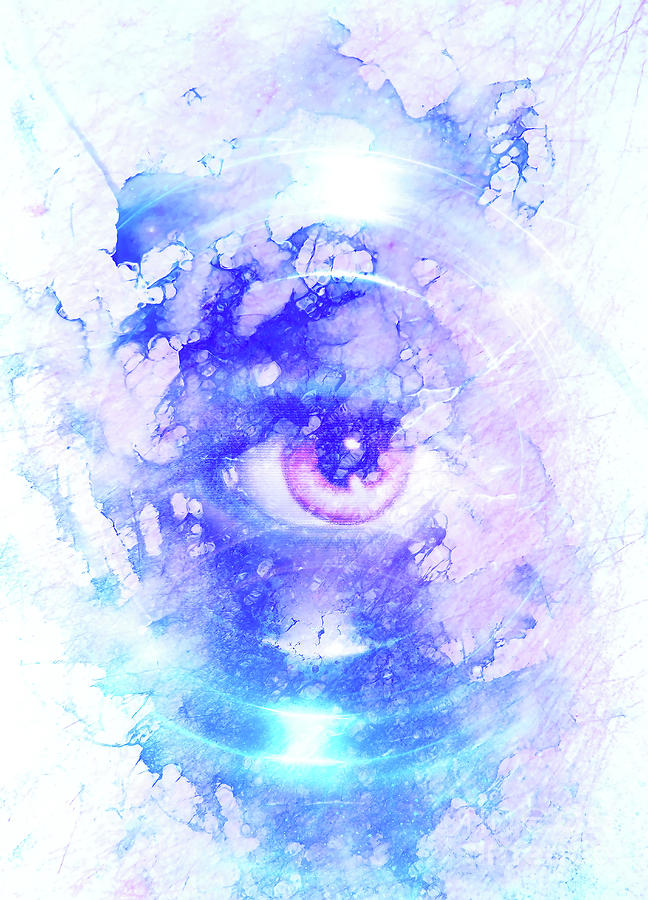 648x900 Women Eye In Light Circle. Marble Effect. Copy Space. Painting By