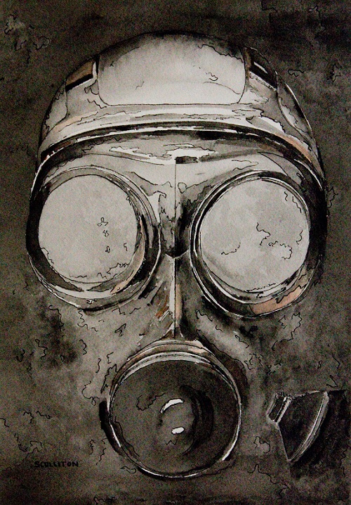 500x718 Gas Mask Watercolor Sandra Culliton Artworks
