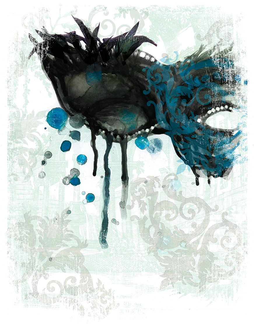 871x1111 Masquerade Mask Watercolor Painting Melody Owens Art