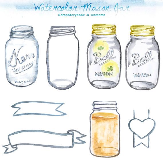 570x570 Watercolor Mason Jar Clipart Digital Printable By Scrapstorybook