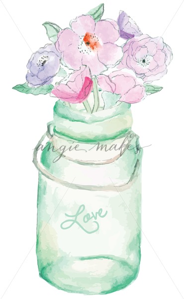 370x600 Watercolor Mason Jar With Flower Bouquet