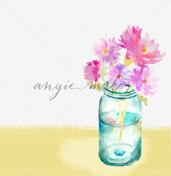 582x600 Watercolor Mason Jar With Watercolor Flowers