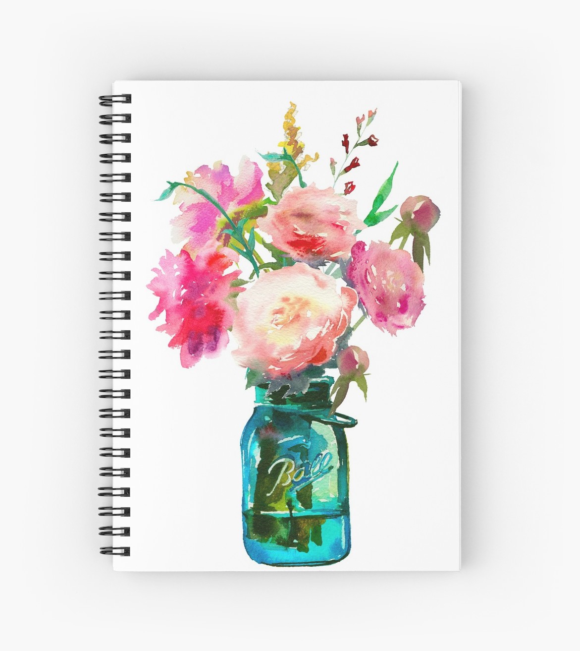 1171x1313 Watercolor Mason Jar Flowers Spiral Notebooks By Southprints