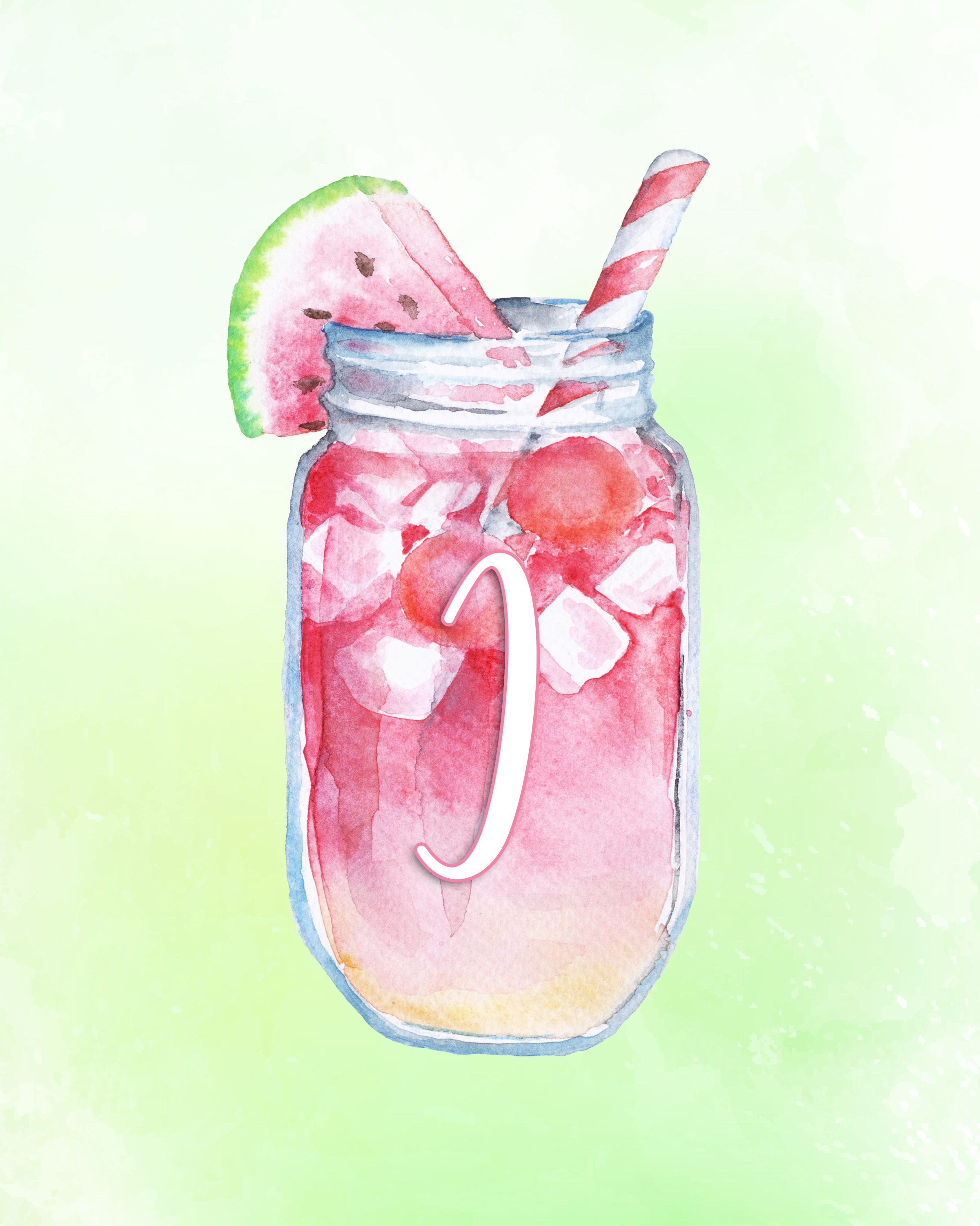 2400x3000 Free Printable Summertime Watercolor Mason Jar Monograms