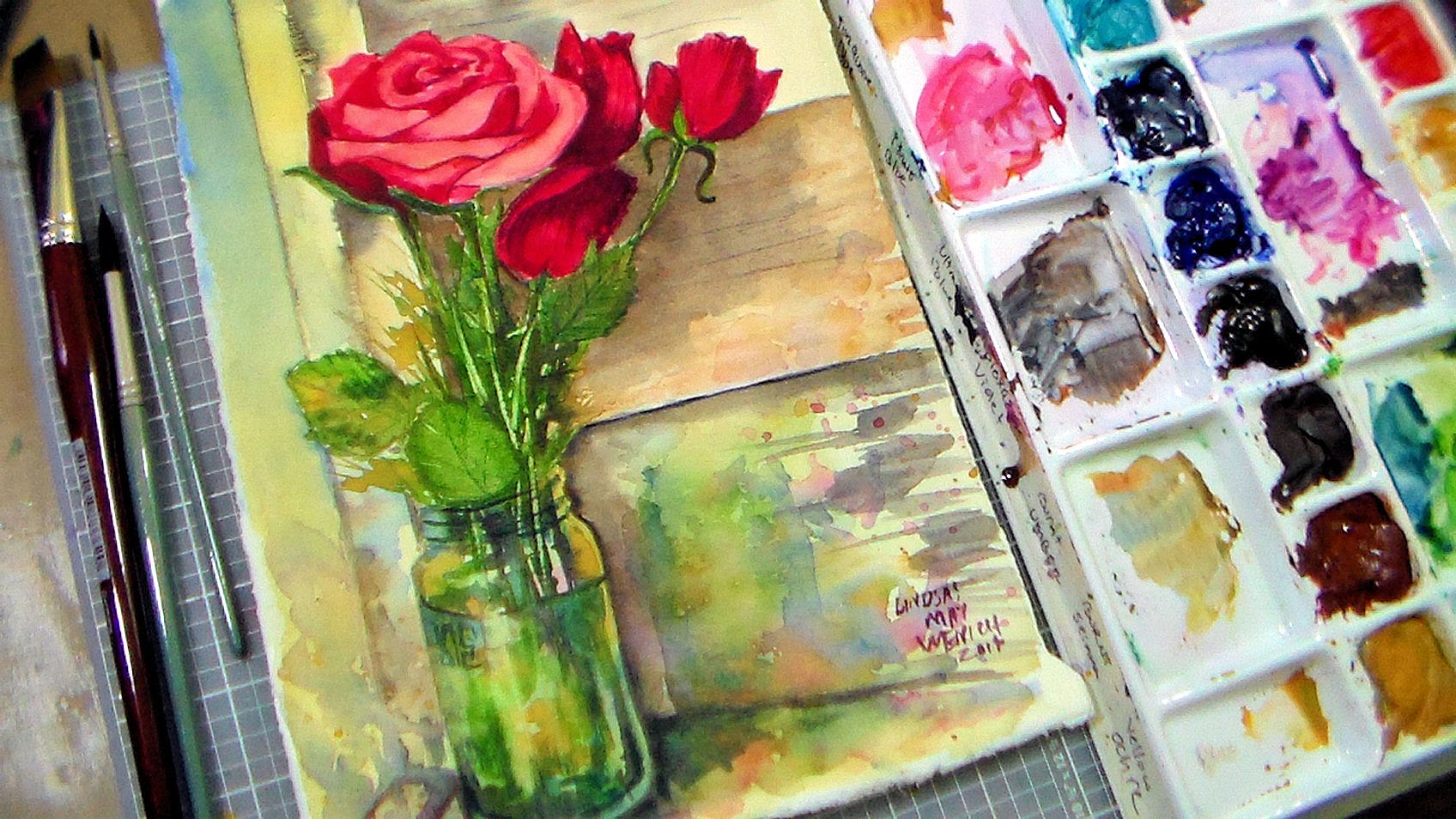 1696x954 Live Roses In Mason Jar Tutorial In Watercolor