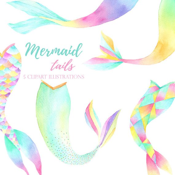 Purple Aqua Turquoise Lilac Watercolor Clip Art Watercolor Mermaid Tail ...