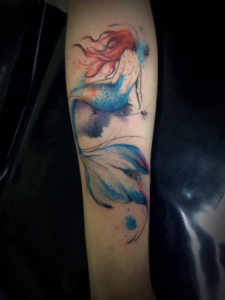 720x960 Lovely Watercolor Mermaid Tattoo On Leg