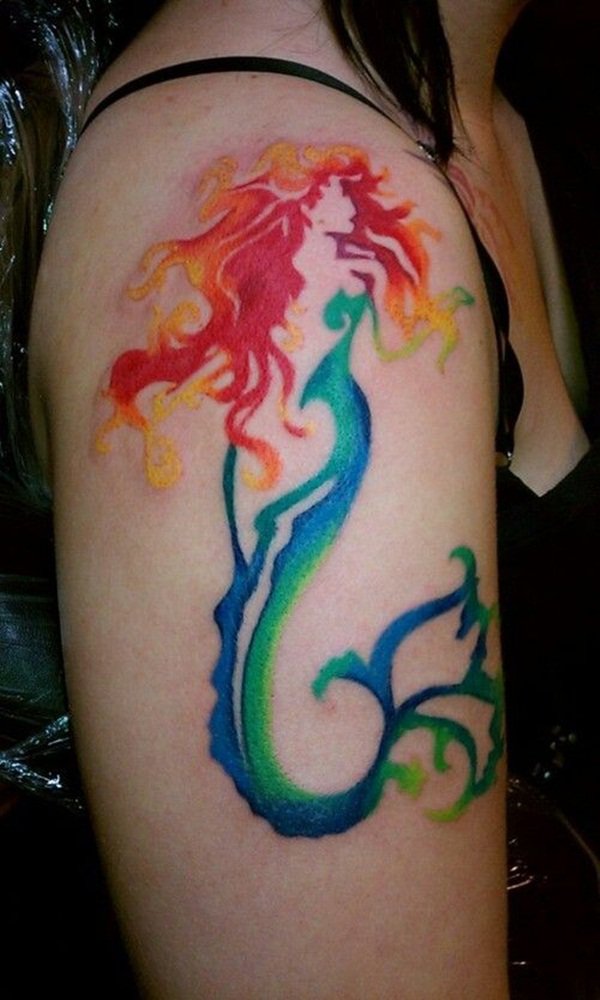 600x1000 Watercolor Mermaid Tattoo On Shoulder For Girls