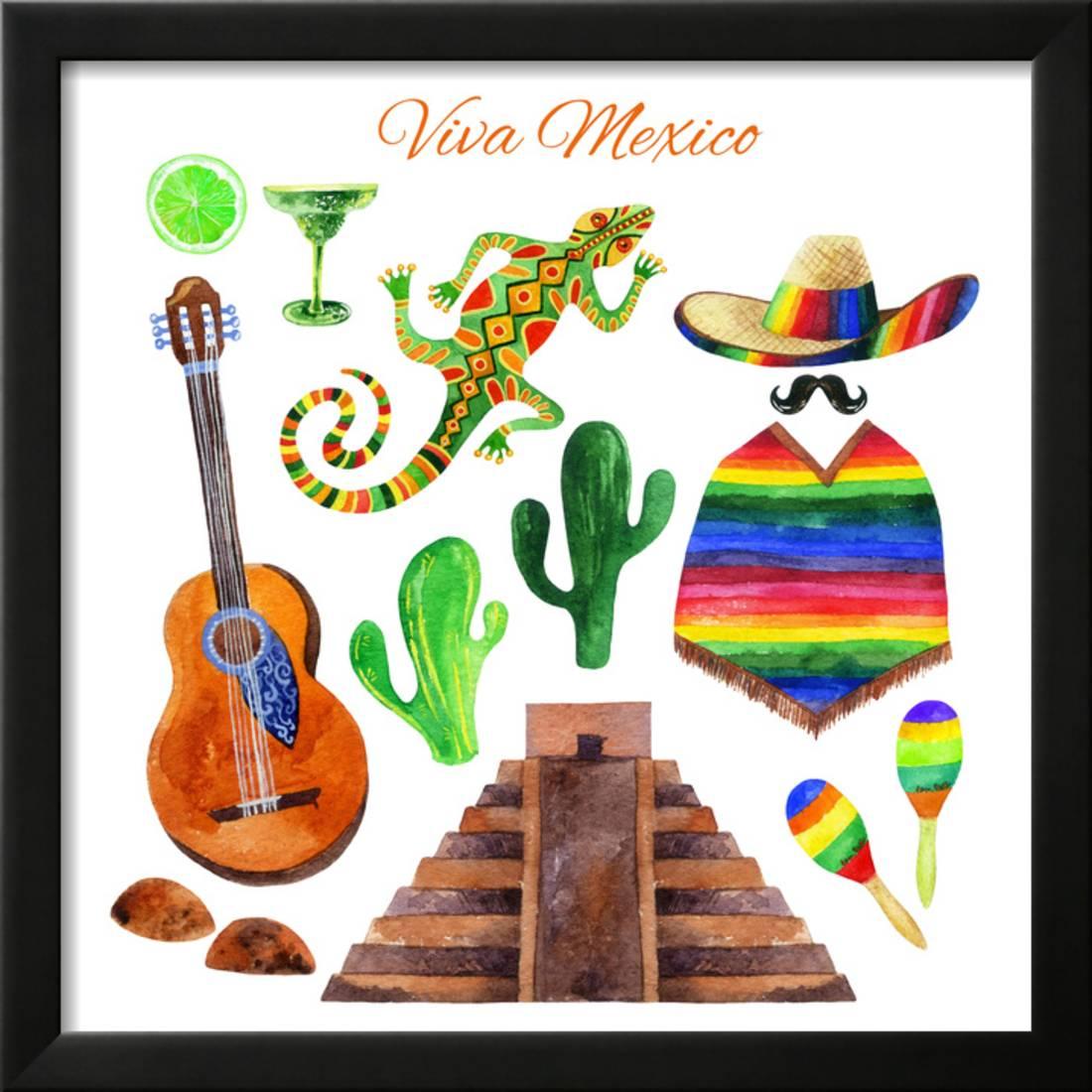 1100x1100 Viva Mexico Watercolor Set Framed Art Print Wall Art By Tanycya