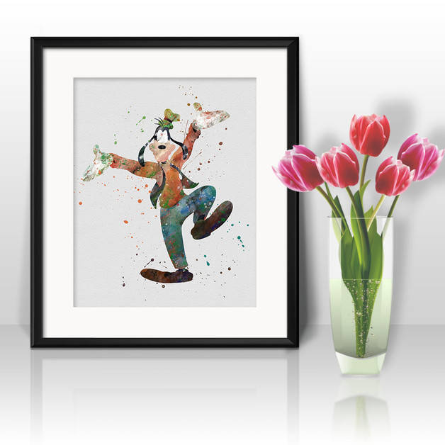 628x628 Goofy Watercolor Print, Disney, Mickey Mouse Art, Goofy Disney Art