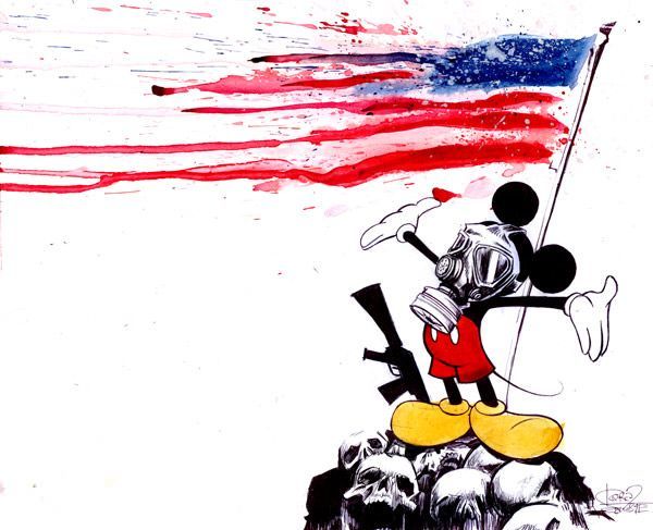 600x487 Mickey Mouse Wears A Gas Mask While The American Flag Dissolves In