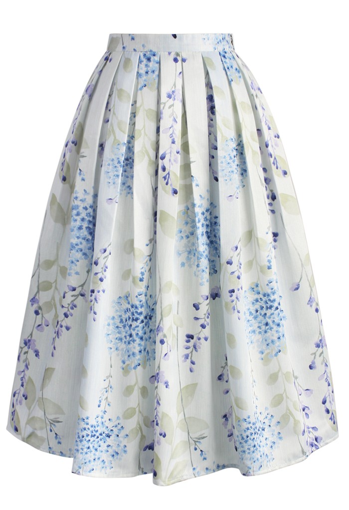 700x1021 Tranquil Watercolor Floral Midi Skirt