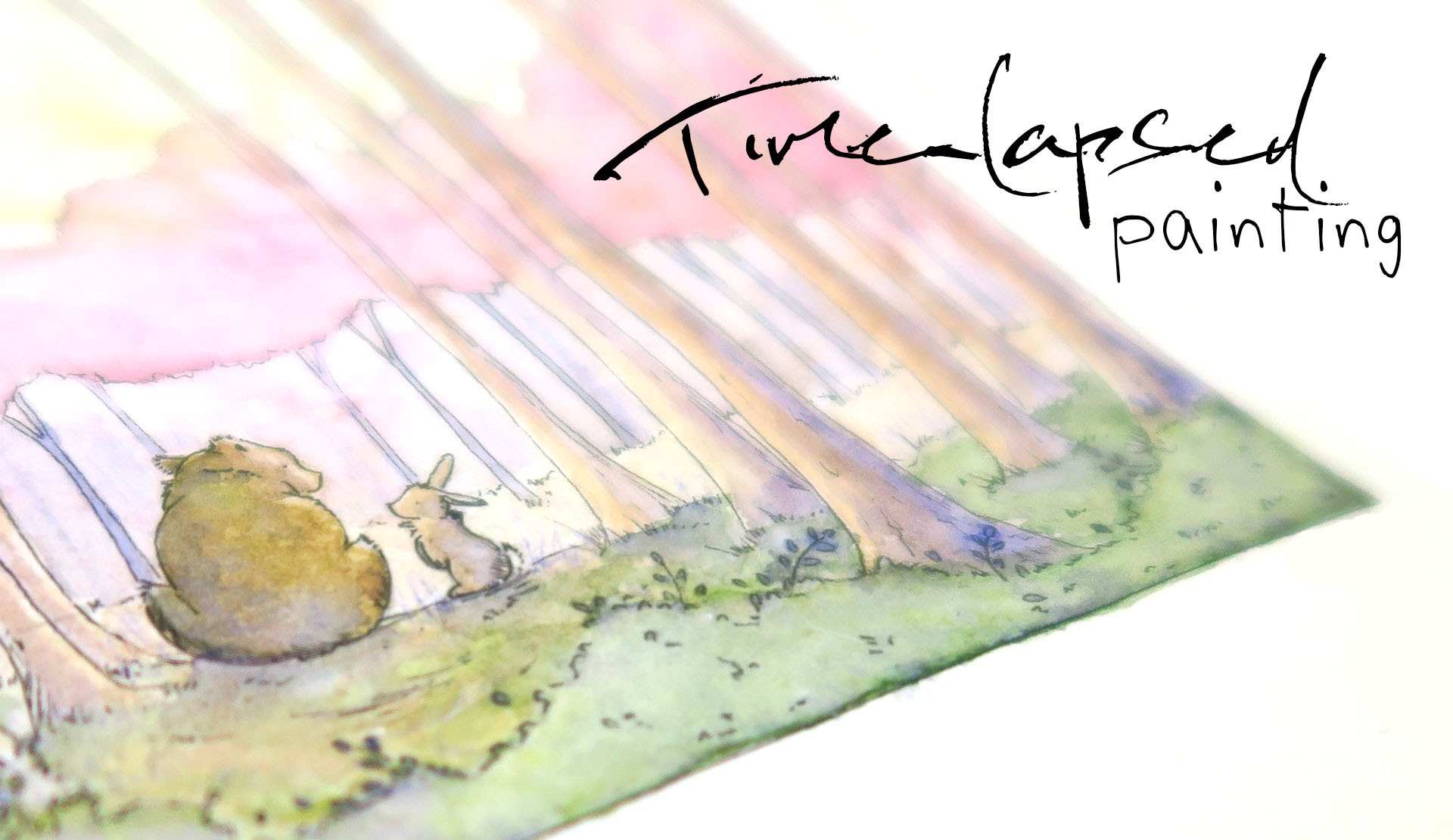 1920x1110 Bunny + Bear Time Lapsed Watercolor Painting