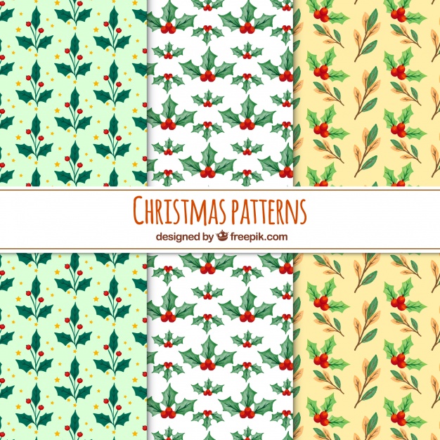 626x626 Set Of Christmas Patterns With Watercolor Mistletoe Vector Free
