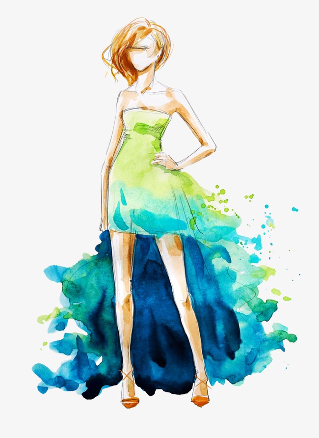 650x892 Hand Painted Watercolor Skirt Model, Watercolor Clipart, Hand