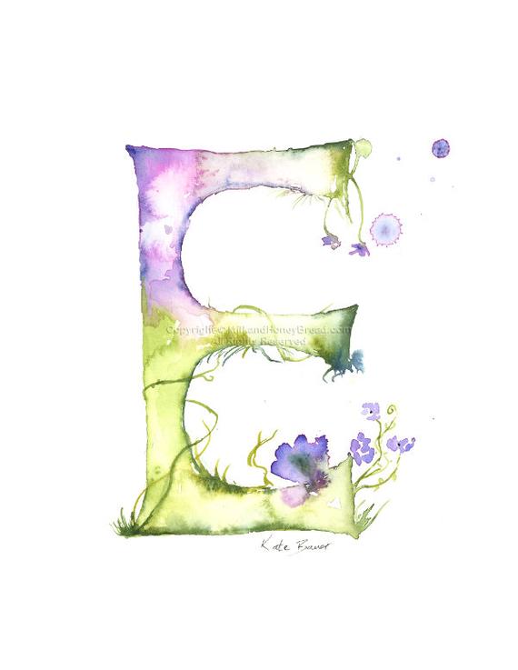 570x737 Letter E Watercolor Monogram Flower Lettering Watercolor Etsy