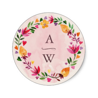 324x324 3.8m Floral Heart Watercolor Monogram Wreath Sticker In Stickers