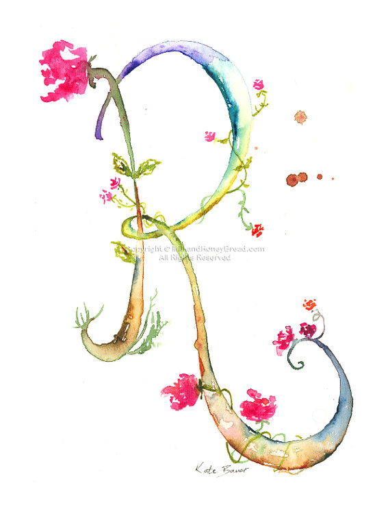570x737 Letter R Watercolor Monogram
