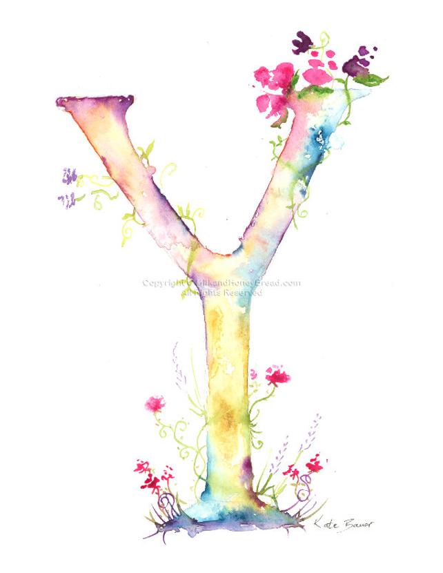 642x830 Letter Y Watercolor Monogram Flower Lettering Watercolor Etsy