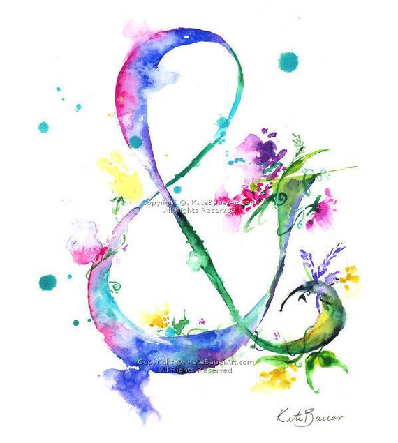 570x635 Ampersand Watercolor Monogram Flower Lettering Watercolor Etsy