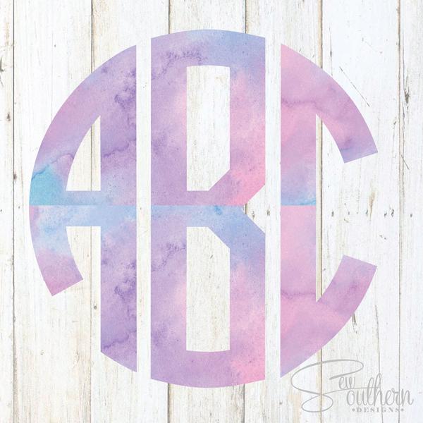 600x600 Watercolor Monogram Decal Sew Southern Designs