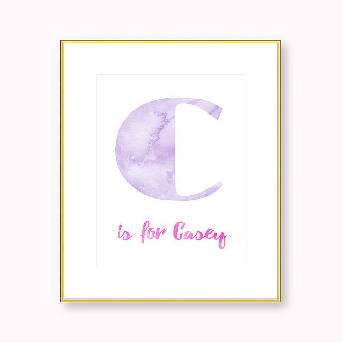 668x668 Watercolor Boy Girl Nursery Monogram Name Sign Initial Letter Print