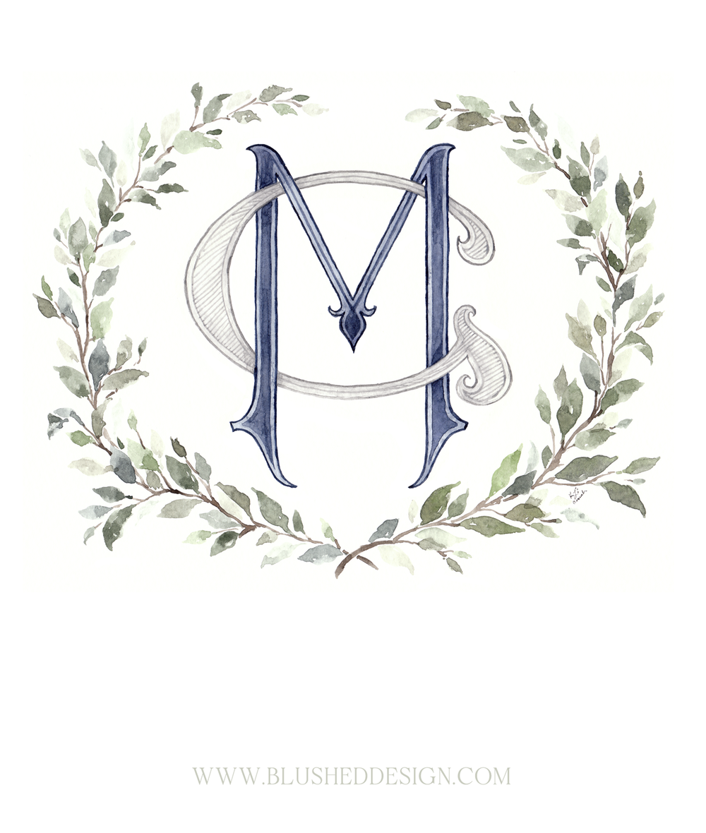 1000x1180 Custom Watercolor Monogram And Wreath Golkouh And Patrick