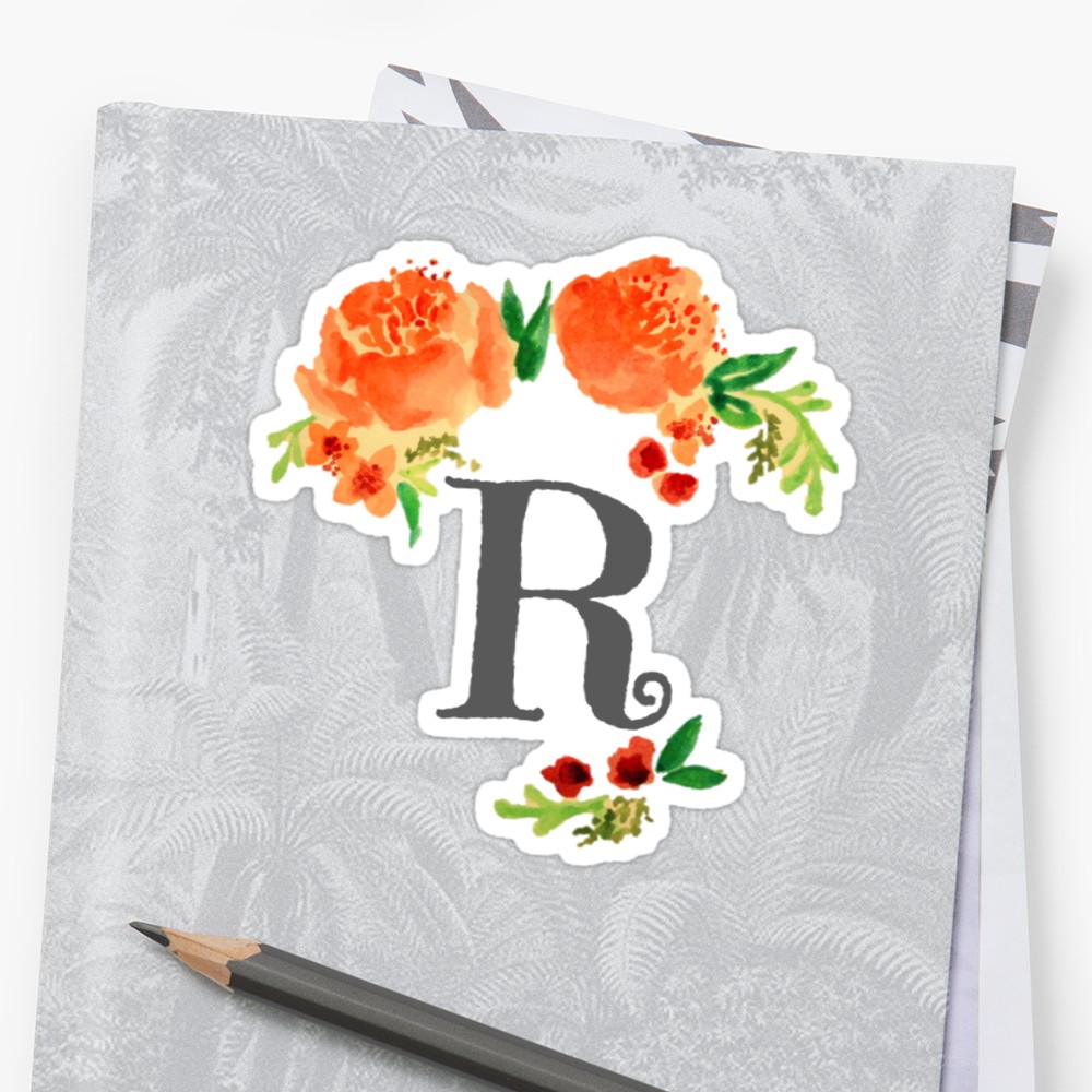 1000x1000 Floral Watercolor Monogram R Stickers By Saraloone Redbubble