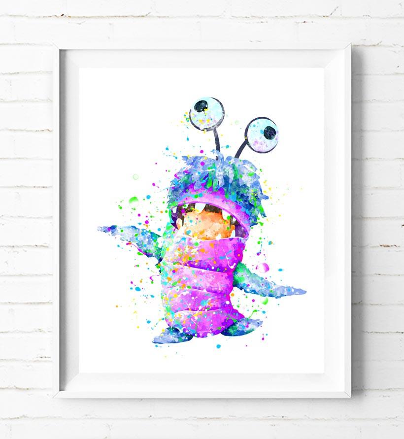 820x891 Disney Monster Inc Boo Art Print Poster Watercolor Painting Wall