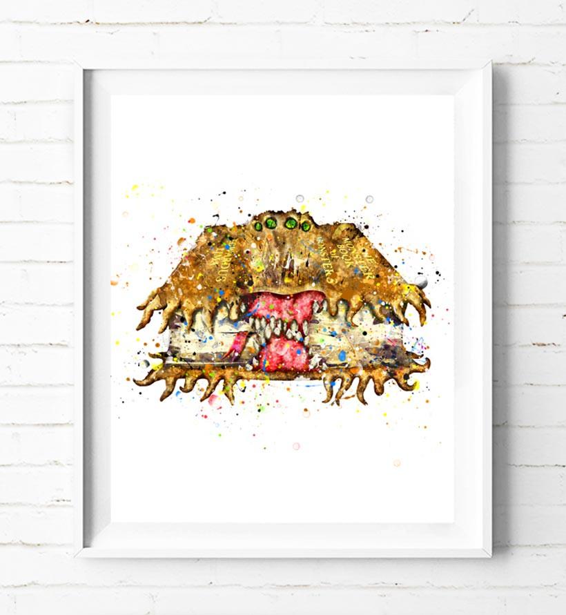 820x891 Harry Potter The Monster Book Poster Art Print Watercolor Painting