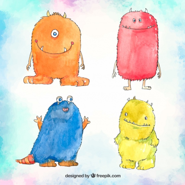 626x626 Monster Pack Painted With Watercolor Vector Free Download