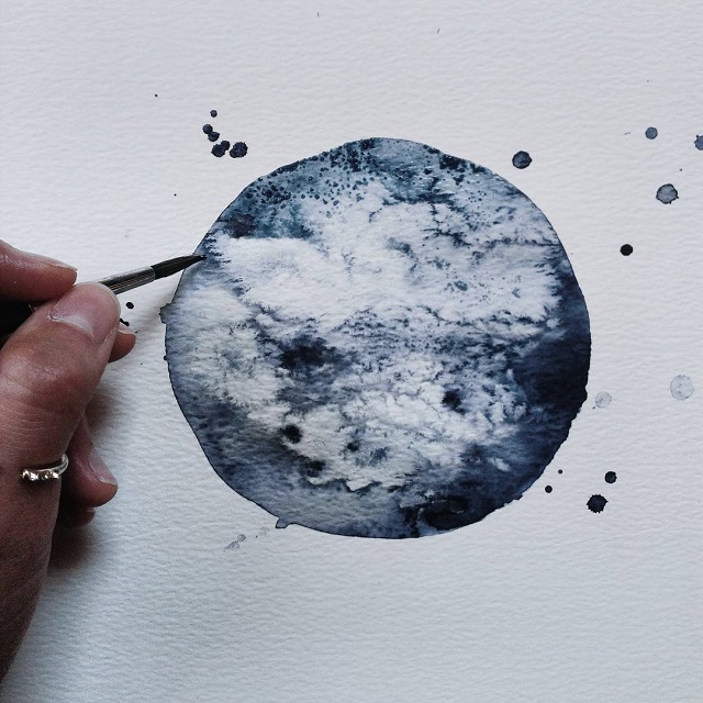 640x640 Monochromatic Watercolor Paintings Exquisitely Depict Cratered