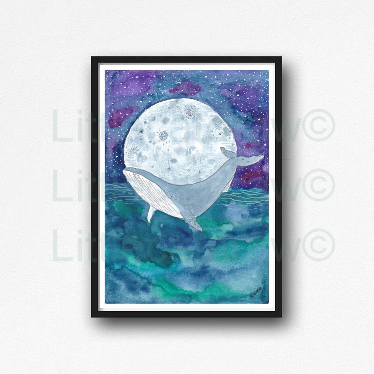 750x750 Buy Galaxy Whale Under The Sea Moon And Stars Watercolor Painting