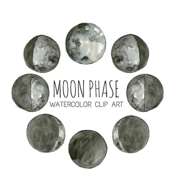 570x570 Space Galaxy Moon Phases Clip Art Watercolor Clip Art Etsy