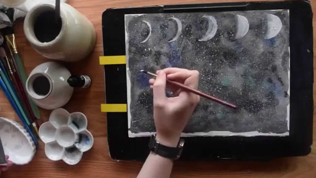 1280x720 Speed Painting ~ Watercolor Phases Of The Moon
