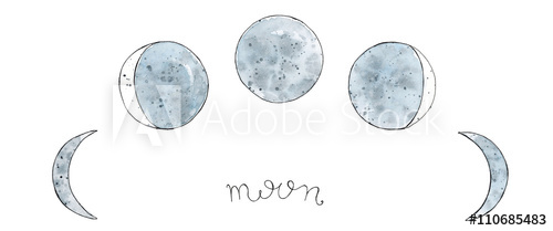 500x209 Watercolor Hand Drawn Art Sketch Of Moon Phases Lettering Moon