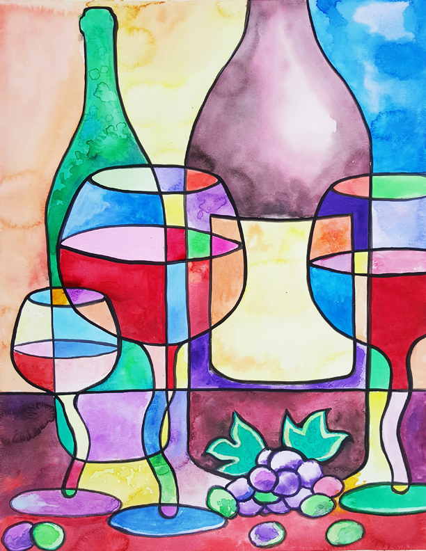 612x792 Wine In Watercolor Mosaic No.1