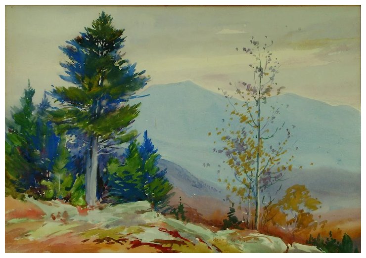 740x522 Henry Webster Rice Watercolor Painting Of Mountainous Landscape